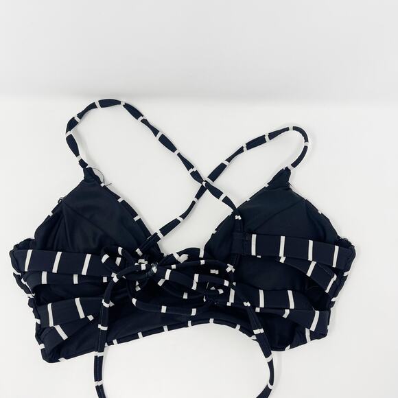 Black White XS Striped Bikini Set Tie Back Triangle Swimsuit Hipster Bottom - Picture 4 of 7